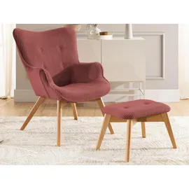 s-style möbel Lounge-Sessel Cord 71 x 96 x 86 cm Rot/Orange mit Hocker