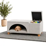 Outentin Hundesofa 3 in 1 Für Kleine Hunde - Indoor Hundebett Mit Höhle - Sitzbank und Stauraum - Hundehöhle - Stilvolles Höhlenbett Für Zuhause - 120 x 46 x 40 cm - Poso - Grau