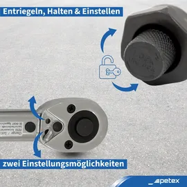 PETEX Rangierwagenheber, 2 T, hydraulisch + Drehmomentschlüssel 40-210 Nm, inkl. 3 Stecknüsse 17/19/21 mm, 1 Verlängerung - Set