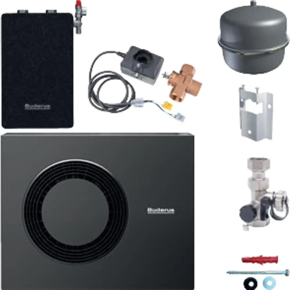 Buderus Logaplus Ergänzungs-Set WLW-12 MB A H mit ODU12, HW-Set HYC25, MAG 18 l und 3-Wege-Ventil 1 Zoll Kvs 7,7
