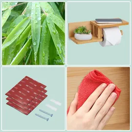 Relaxdays Toilettenpapierhalter mit Ablagen, für Handy, Ersatzrolle, Klopapierhalter Bambus, HBT: 9x31x12,5 cm, Natur