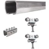 ATTAS MEA Schiebetürbeschlag Komplettset Schiebetore & Scheunentore Typ 0 bis 90 kg | 2-4-6 m |Schiebetorbeschlag | Laufschiene & Laufkatze | C Schiene für Außenbereich | ohne Halterung