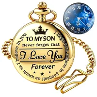Tiong to My Son Taschenuhr mit Gravur, Klassische Vintage-Quarz-Taschenuhr mit Kette für Sohn Geburtstag Weihnachten Geschenke, Sohn-Gold