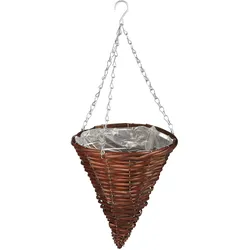 Relaxdays Blumenampel, 3er Set, Weide Korbgeflecht, handgefertigt, Folie, Eisenkette, Hängetopf HxD: 30 x 25 cm, braun