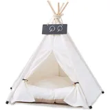 Famanu TIPI Zelt Haustierbett mit Matratze für Hunde und Katzen - Weiß - Größe L - 60X60X70CM