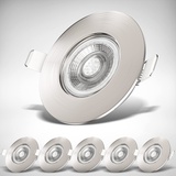 B.K.Licht - 6er Set LED Bad Einbaustrahler 230V flach, warmweiße Lichtfarbe, Lochmass 68mm, LED Spot, Deckenspots, LED Spots, Einbauleuchten, Einbauspots LED, Badezimmer, 90x25 mm, Matt-Nickel