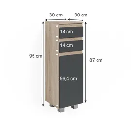 Vicco J-Shape Midischrank 30 x 95 cm Grau/Braun
