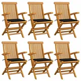 vidaXL Gartenstühle mit Schwarzen Kissen 6 Stk. Massivholz Teak