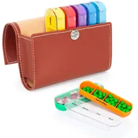 Tablettenbox 7 Tage 4 Fächer - Pillenbox mit PU-Lederetui für Reisen, Pillendose Morgens Mittags Abends Nachts - Tablettendose Ideal für Medikamente, Tabletten, Kapseln, Vitaminergänzungen