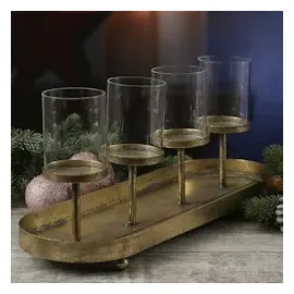 MARELIDA Kerzenständer Advent Kerzenhalter Kerzentablettt Adventskranz gold