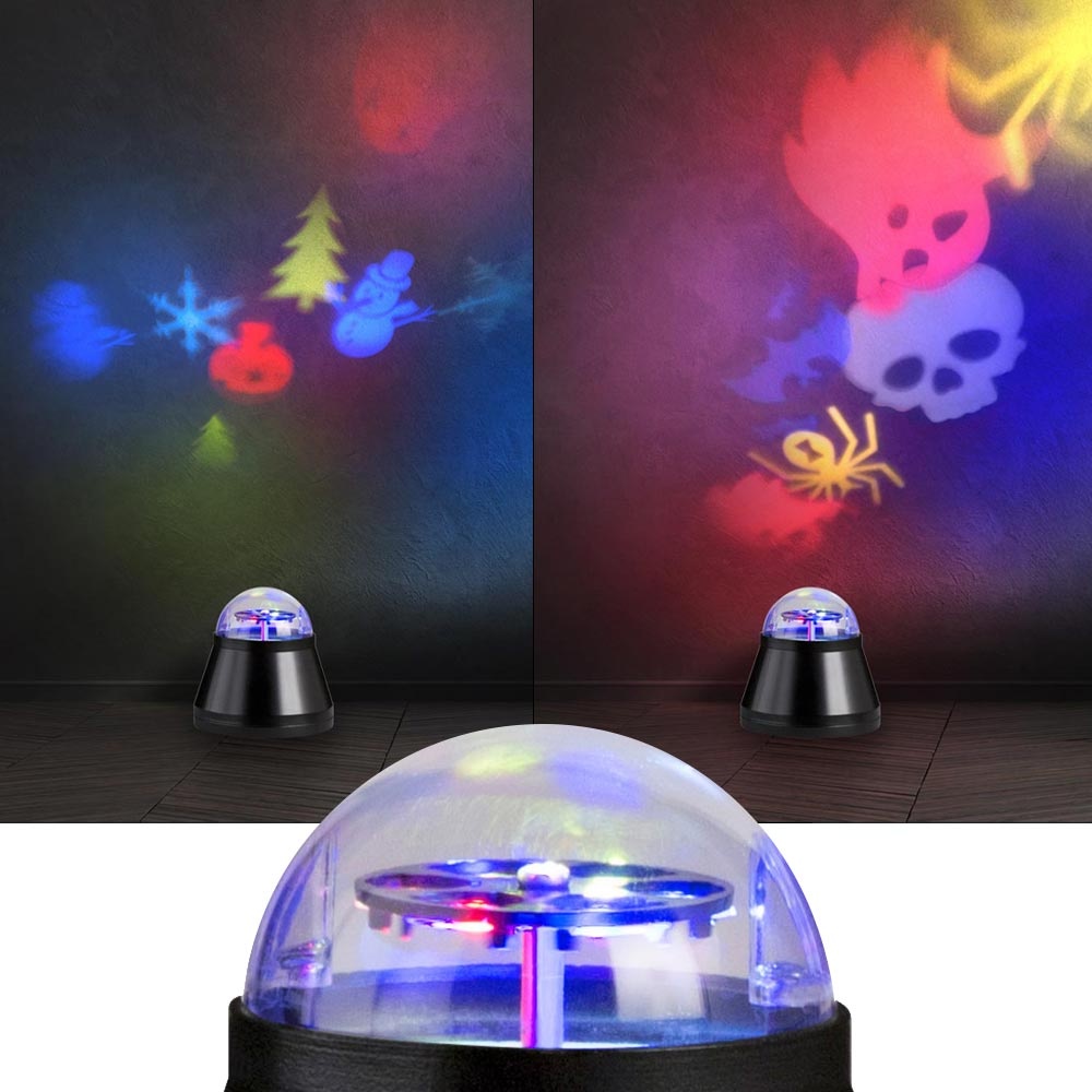 Discokugel Tischlampe Projektor Lampe mit Bild LED Lampe rotierend, Halloween und Weihnachtsmotive, buntes Licht, DxH 10x10,5 cm