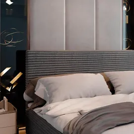 masseno Boxbett mit Matratze und Topper, Polsterbett mit Bettkästen Graphitfarben TILIA 90