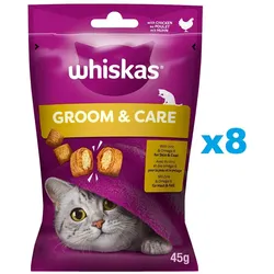 WHISKAS Gesunder Glanz 8x45 g: Leckerlis mit Huhn für Katzen
