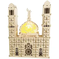 KieTeiiK Adventskalender, Ramadan-Countdown-Kalender aus Holz mit Lichtern und 30 Schubladen, handgefertigter Kirchen-Desktop-Kalender, wiederverwendbarer Kalender für Zuhause, Eid Ramadan,