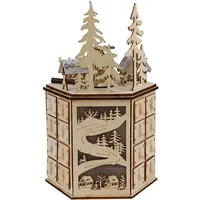 Holz-Adventskalender in Hausform mit Licht und Musik ,24 leere Schubladen, wiederverwendbar, idealer Weihnachts-Countdown
