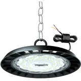 Wegoodlife 100W UFO LED High Bay Light, 10000LM Superhell Hallenstrahler, 6500K Kaltweiß Werkstattlampe, IP65 Wasserdicht Industrielampe, 75CM Länge Kabel LED Strahler für Fabriken, Garage, Lagerhaus