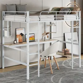 XDOVET Hochbett mit Schreibtisch 90 x 200 cm MDF weiß