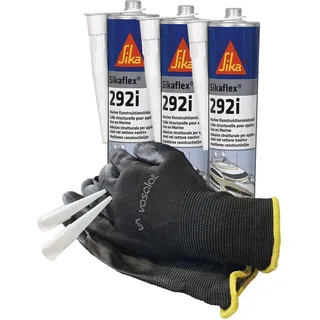 vasalat Sika Sikaflex 292i Marine Kleber haftstark - Klebstoff für Boot und Schiffsbau, 300ml weiß 3er Set mit 5 Düsenspitzen