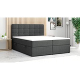 Möbel Punkt Boxspringbett PRAG Chesterfield – Optik mit Bettkasten 180 x 200 cm Webstoff Grau Anthrazit