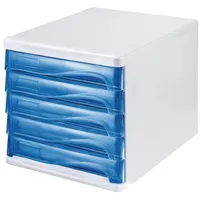 Helit Schubladenbox 5 Schubl.weiß/blautransparent Ku.H245xB265xT340mm HELIT