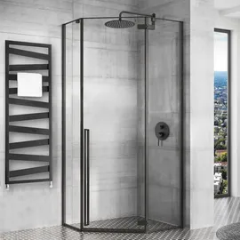 REA Duschkabine Diamond 80 x 80 cm rechts 195 cm schwarz transparent