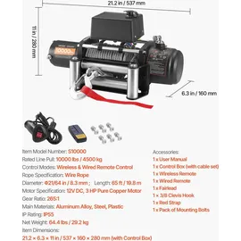 Vevor Seilwinde Kunststoff/Stahl 4500 kg schwarz