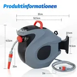 30m Automatische Schlauchtrommel Mit 9-fach Sprühdüse, Wandhalterung, Verstellbarer Rückholsperre & 180° Schwenkung – Uv- & Frostbeständiges Komplettset Für Den Garten, Grau/rot