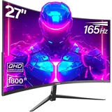 Gawfolk 27 Zoll Curved Gaming Monitor QHD 165Hz, PC Bildschirm Gebogen 2560X1440P, Rahmenloses 1800R Computerbildschirm unterstützt VESA, DP, HDMI