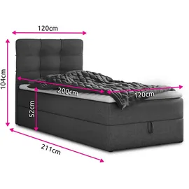 Sofnet Boxspringbett Best Mini mit Bettkasten und Matratzentopper - Topper, - 120x 200 - Grau Textil, H3, Rechteckig, 120x200 cm, Schlafzimmer, Betten, Boxspringbetten