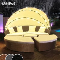 LED - Sonneninsel Rattan Lounge Gartenliege Polyrattan Sitzgruppe Liege Insel