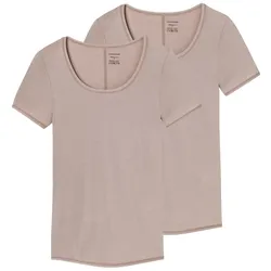 SCHIESSER Damen T-Shirt 2er Pack - Rundhals, Unterhemd, Personal Fit, Basic, Stretch Braun M