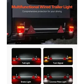 Vevor Anhängerlichter Anhängerleuchten mit Modi (Bremslicht/Blinklicht/Rücklicht/Kennzeichenleuchte), wasser- und staubdichtes Anhängerbeleuchtungsset mit Kabelbaum für Boot, Wohnmobil