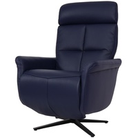 Relaxsessel HWC-L10, Design Fernsehsessel TV-Sessel Liegesessel, Liegefunktion drehbar, Voll-Leder blau