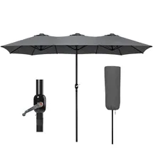VOUNOT Doppelsonnenschirm mit kurbel, Marktschirm, 460 x 270 cm, Grau
