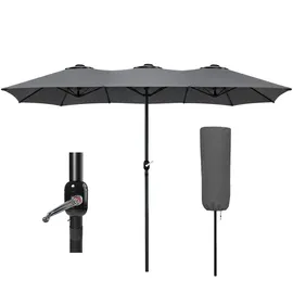 VOUNOT Doppelsonnenschirm mit kurbel, Marktschirm, 460 x 270 cm, Grau