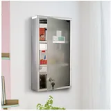 furnicato Medizinschrank Medikamentenschrank 25B x 12T x 48H cm in Silber (1-St) Rostgeschützte Apothekerschränke mit Schloss und mattierter Front silberfarben
