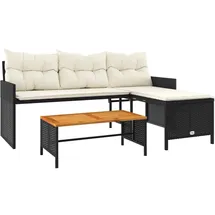 vidaXL Gartensofa in L-Form mit Tisch und Kissen Schwarz Poly Rattan