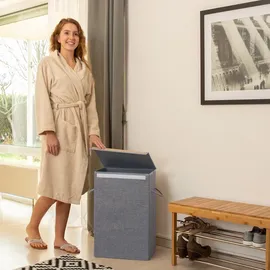 Relaxdays Wäschekorb Klettdeckel, Stoff, 2 Henkel, tragbar, 60 l Volumen, eckiger Wäschesammler, HBT 60x40x30 cm, grau