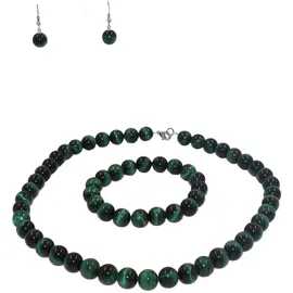 FIRETTI Schmuckset FIRETTI "Multipack Schmuck Geschenk Halskette Edelstein", grün (messingfarben, grün, grün), Schmuck_Sets, Damen, Messing, Schmuckset, Made in Germany - mit Tigeraugen