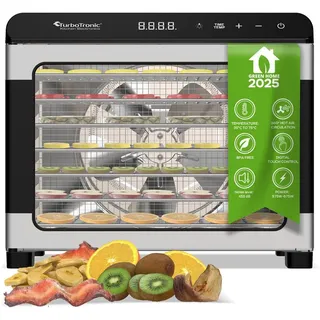 TurboTronic by Z-Line Dörrautomat 50 Liter 35°C bis 75°C komplett aus Metall Food Dehydrator Obst Gemüse 650 W, 7 Etagen, Fleisch Früchte Beef Jerky Dörrer Edelstahl Trockenautomat Food Dryer schwarz