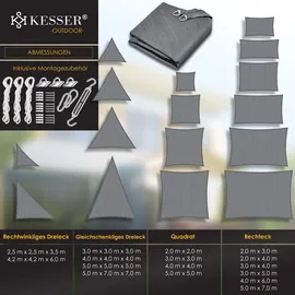 Kesser KESSER® Sonnensegel Sonnenschutz Windschutz HDPE Gewebe wasserabweisend & windabweisend 5-Fach quer vernäht robust & stabil Schattenspender Garten Balkon Terrasse