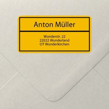 Adressaufkleber (5 Karten) selbst gestalten, Ortsschild gelb - Gelb