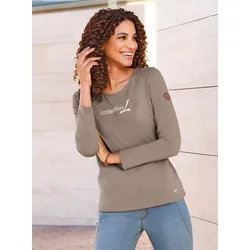 Langarmshirt CASUAL LOOKS "Shirt", Damen, Gr. 52, grau (taupe), 100% Baumwolle, unifarben, Langarm, Shirts