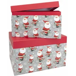 2 Geschenkboxen Santa auf Fahrrad Weihnachten 21,5x12x16cm/25x14x19cm Geschenkverpackung