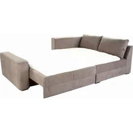 luma-home Federkern Ecksofa Schlafcouch L-Polsterecke mit Topper Bettkasten in Hell-Braun & 15108 - Hellbraun