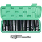 FIFIBANG 11pcs Langnuss Set 1/2'', Schlagschrauber Satz mit Kunststoffkoffer, Langnüsse Satz 10,12,13,14,15,16,17,19,22,24mm, 1/2 Zoll Nuss Satz, Lange Nussensatz 1/2''