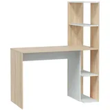Dmora Schreibtisch Dlup, linearer Schreibtisch mit Bücherregal, platzsparender Mehrzweck-Bürotisch, 110 x 52 x 136 cm, Weiß und Eiche