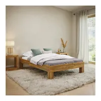 skølm Floki Massivholzbett 120x200 cm aus Eiche - hochwertiges Bettgestell - Bettrahmen ohne Bettkopf - Holzbett in Natur geölt - Bett 120x200 cm geeignet als Doppelbett - Futonbett