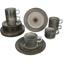 Mäser Prospero 18tlg Kaffeeservice braun Porzellan 6Pers Tasse Untertasse Teller