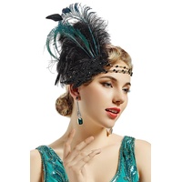 BABEYOND 1920s Stirnband Feder Damen 20er Jahre Stil Charleston Haarband Great Gatsby Damen Fasching Kostüm Accessoires Schwarz